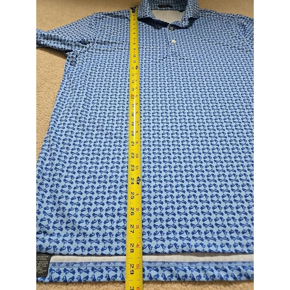Turtleson Performance Polo‎ Blue Seahorse Print Short Sleeve Golf Shirt Men's M